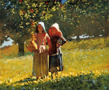 ウィンスロー・ホーマー Painting - リンゴ狩り 別名サンボンネットまたは果樹園の二人の女の子 リアリズム画家ウィンスロー・ホーマー